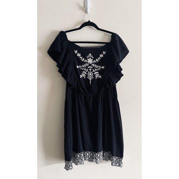 Old Navy Dresses & Skirts - Old Navy Dress Women's Black Embroidered Flutter Sleeve Boho Chic Size 2X Plus